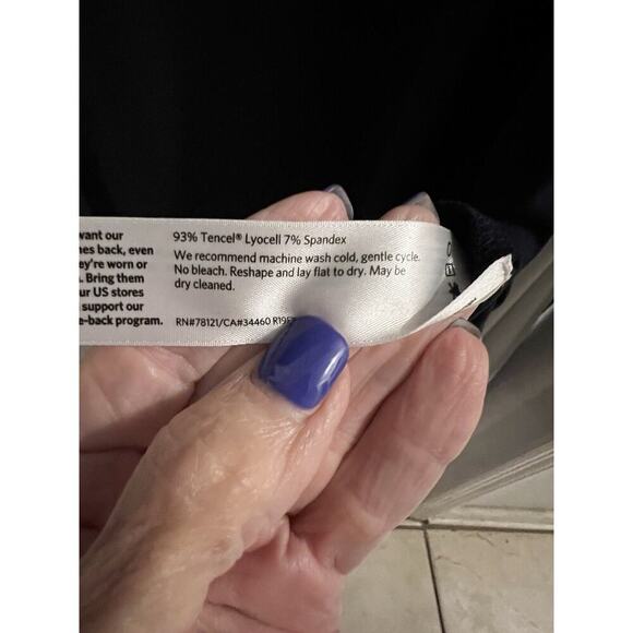 Eileen Fisher Navy Blue V Neck Viscose Jersey Knit Shift T Shirt Dress Sz S - Picture 5 of 6